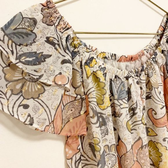 Loft Off the Shoulder Pastel Ruffle Floral Blouse XS - Picture 5 of 8